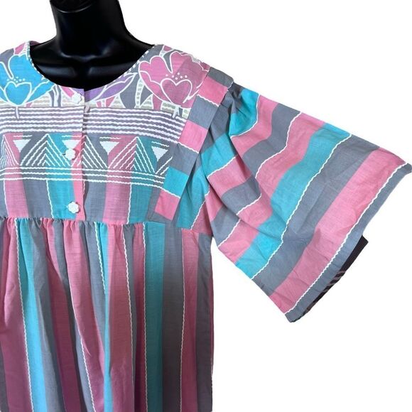 Vintage Sears At Home Wear Pastel Pink Gray Blue Floral Muumuu Dress - Picture 4 of 14